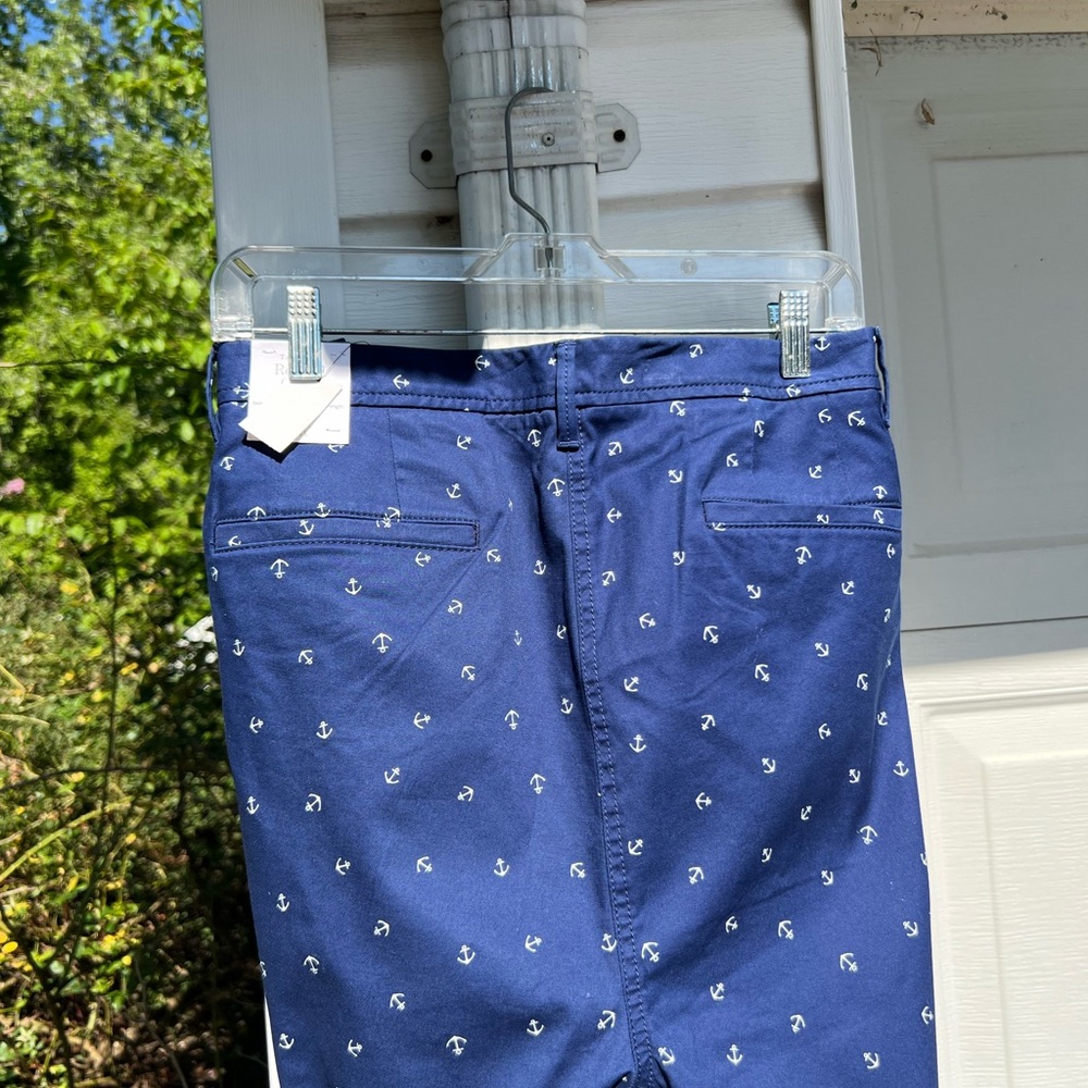 NWT Talbots Fun Navy White Anchor Print Relaxed Chino Pants - Picture 7 of 7